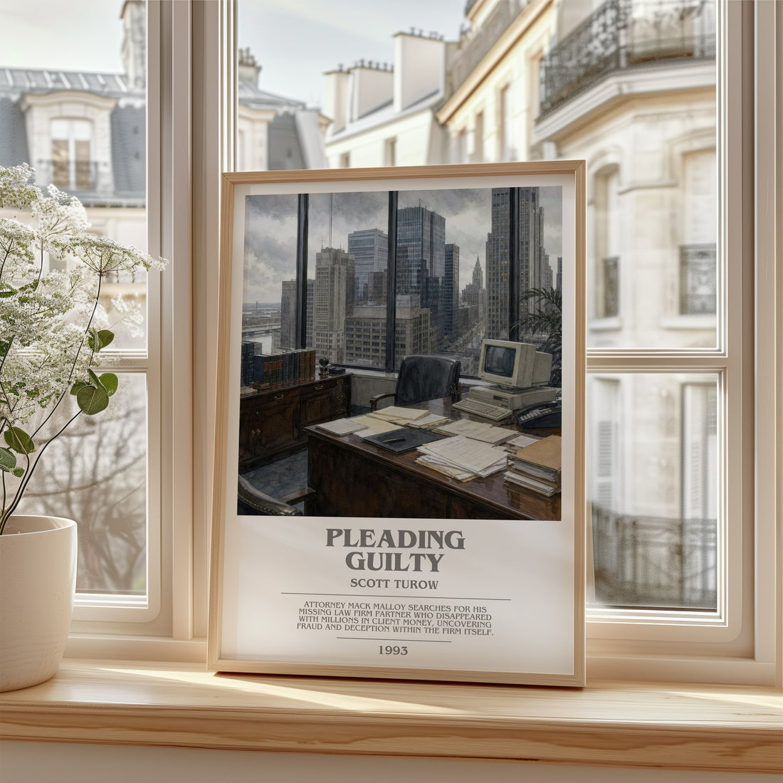 Pleading Guilty bookish poster colour and style options – Scott Turow book art (mockup)