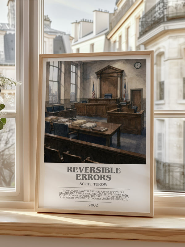 Reversible Errors bookish poster colour and style options – Scott Turow book art