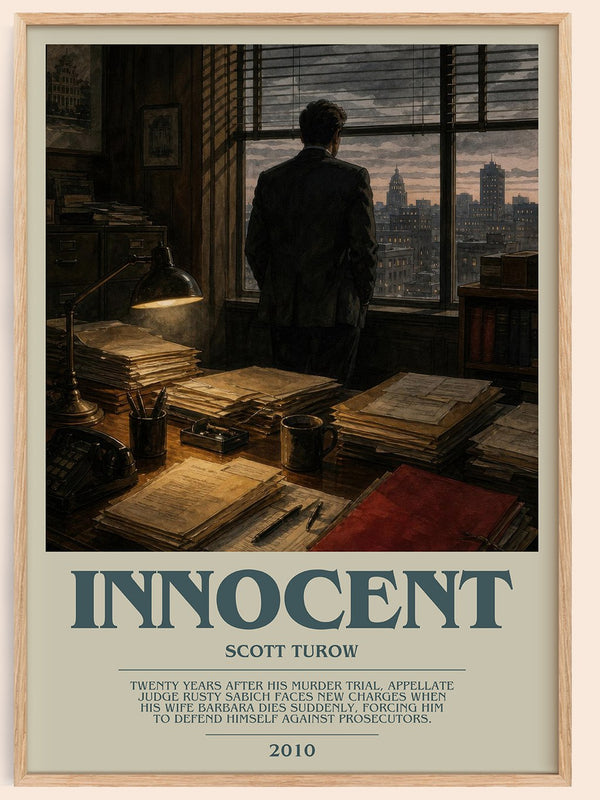 Innocent bookish book poster by Scott Turow – framed literary art print