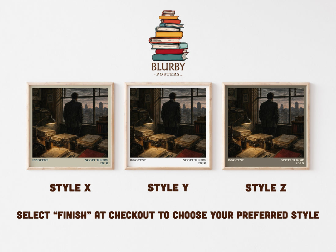 Innocent literary print in frame leaning in hallway – legal thriller wall art (mockup)
