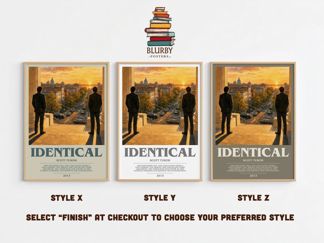 Identical bookish print in frame leaning in hallway – legal thriller wall art (mockup)