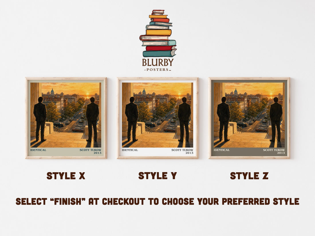 Identical literary print in frame leaning in hallway – legal thriller wall art (mockup)