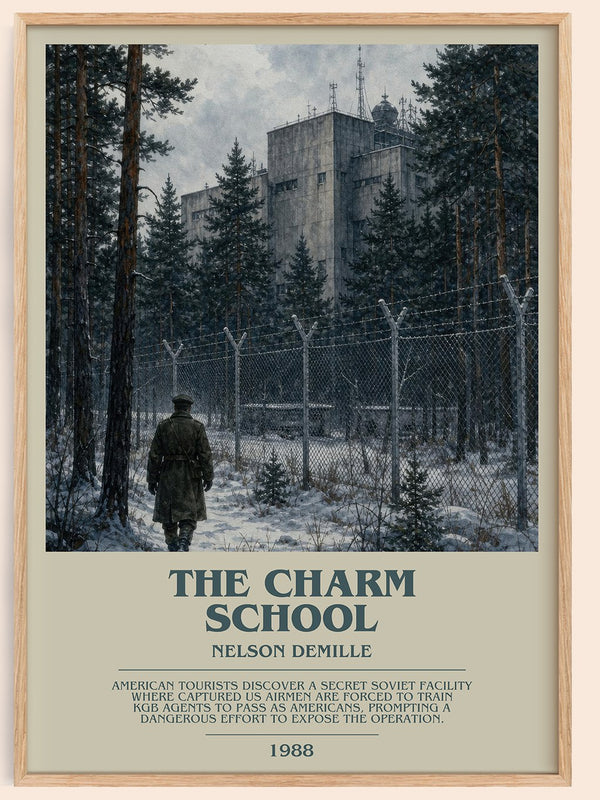 The Charm School bookish book poster by Nelson DeMille – framed literary art print