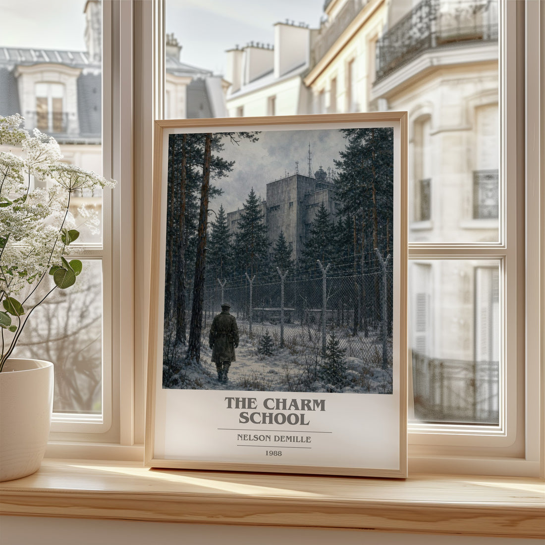 The Charm School book cover poster colour and style options – Nelson DeMille book art (mockup)