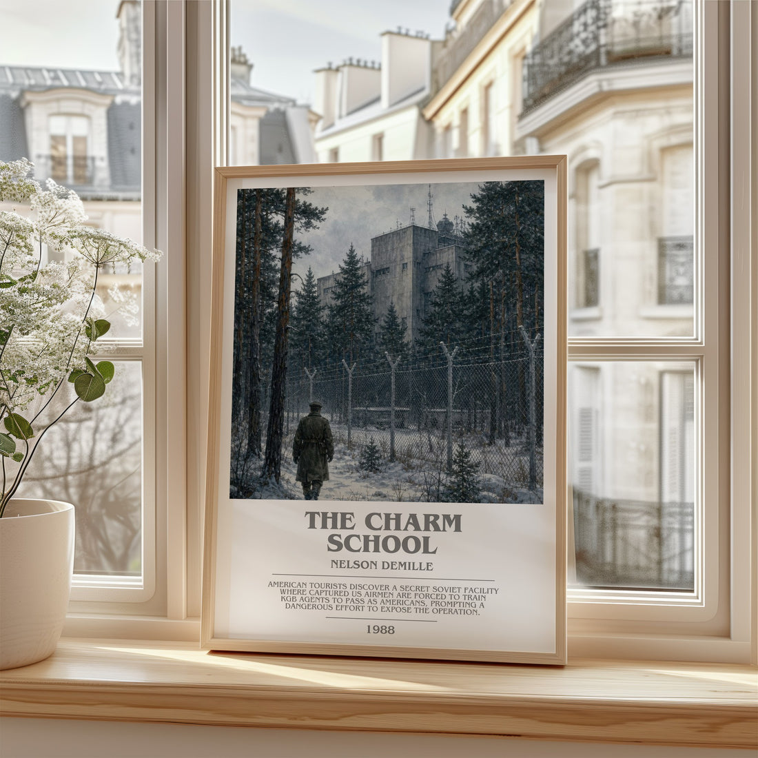 The Charm School bookish poster colour and style options – Nelson DeMille book art (mockup)
