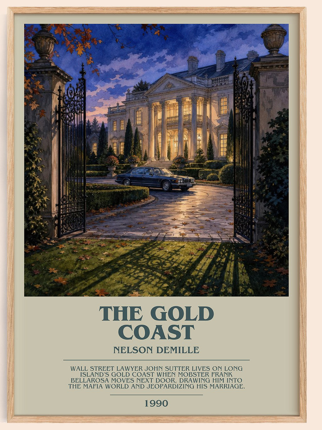 The Gold Coast bookish book poster by Nelson DeMille – framed literary art print