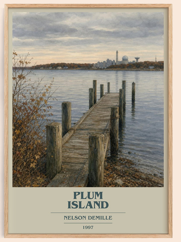 Plum Island book cover book poster by Nelson DeMille – framed literary art print