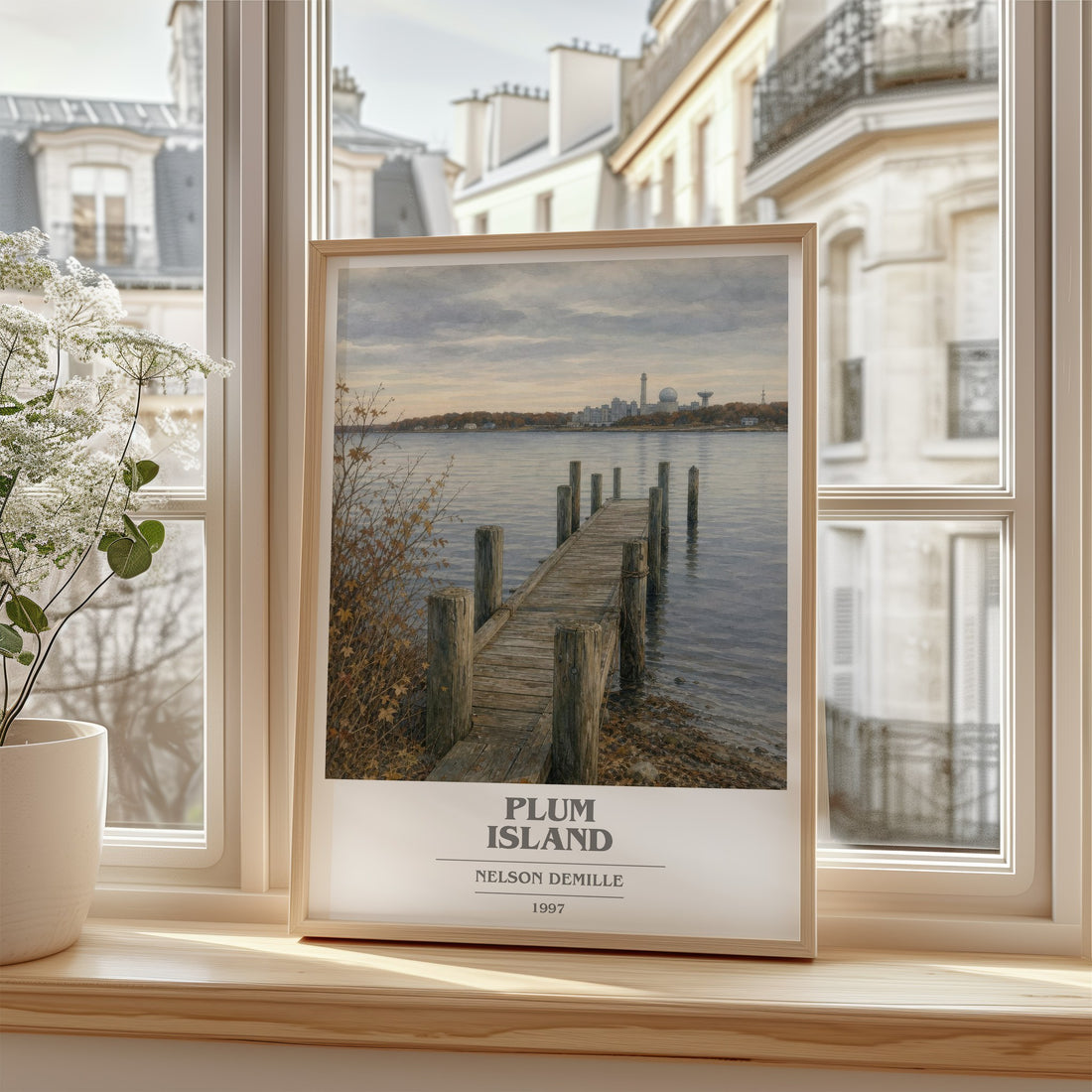 Plum Island book cover poster colour and style options – Nelson DeMille book art (mockup)