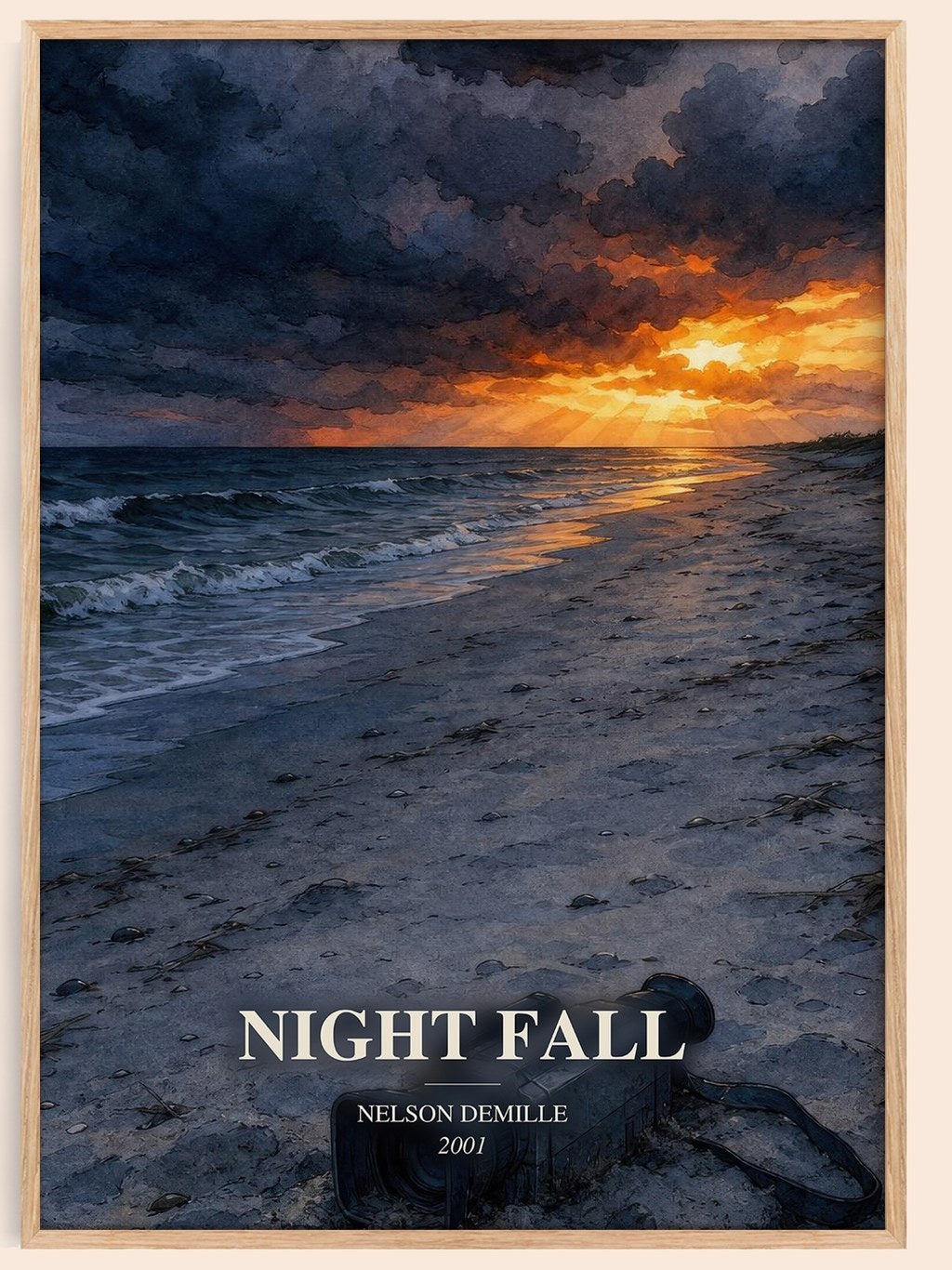 Night Fall watercolour book poster by Nelson DeMille – framed literary art print