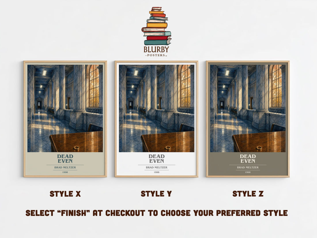 Dead Even book cover print in frame leaning in hallway – legal thriller wall art (mockup)