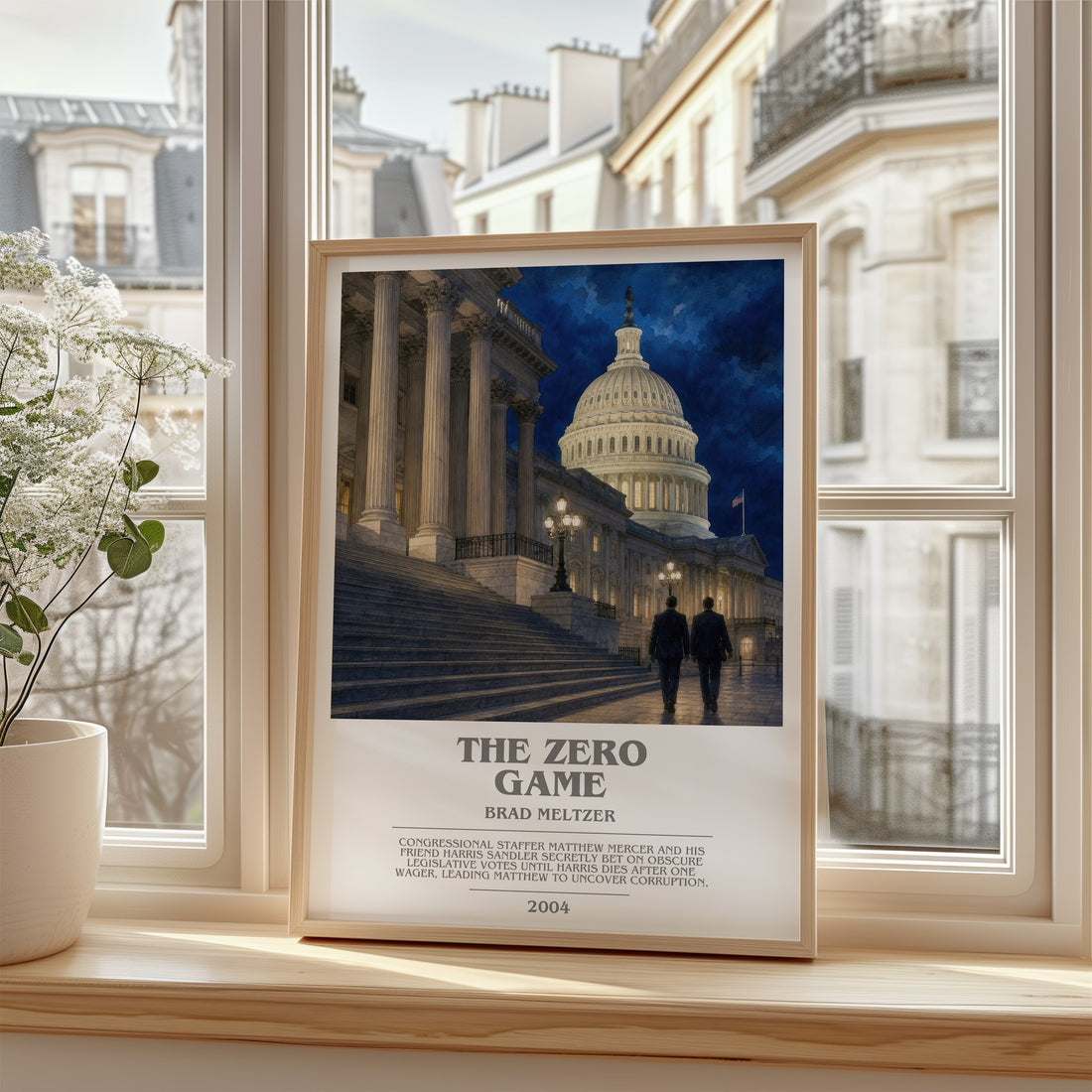 The Zero Game Bookish Wall Art by Brad Meltzer – framed print by a bright window