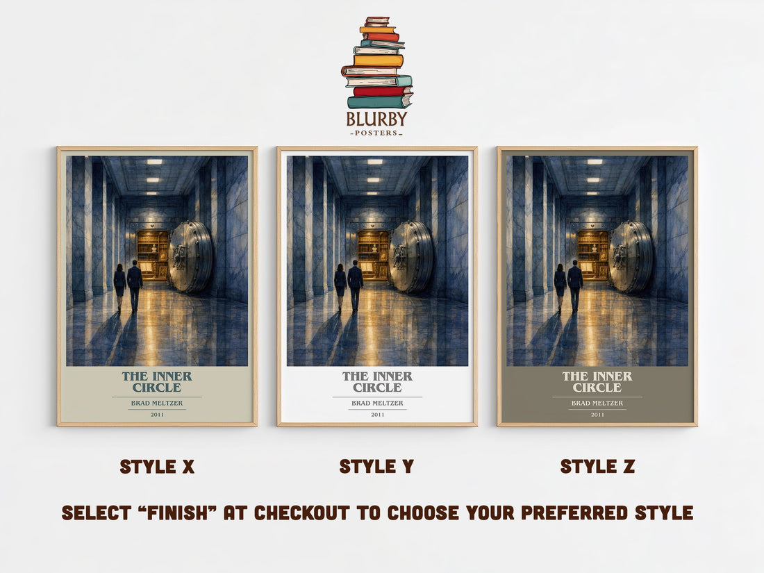 The Inner Circle book cover print in frame leaning in hallway – thriller wall art (mockup)