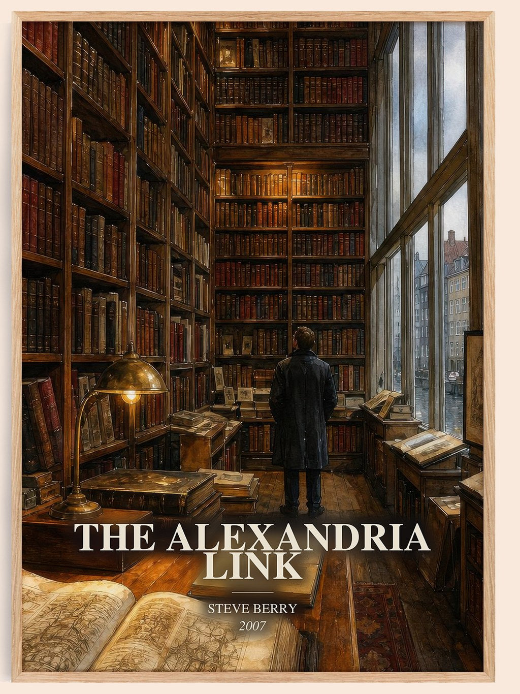 The Alexandria Link watercolour book poster by Steve Berry – framed literary art print