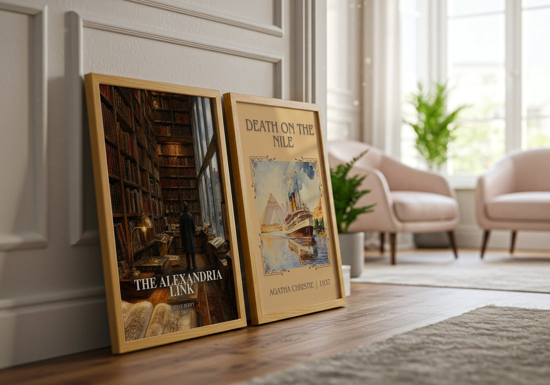 The Alexandria Link watercolour print framed by window – literary home decor