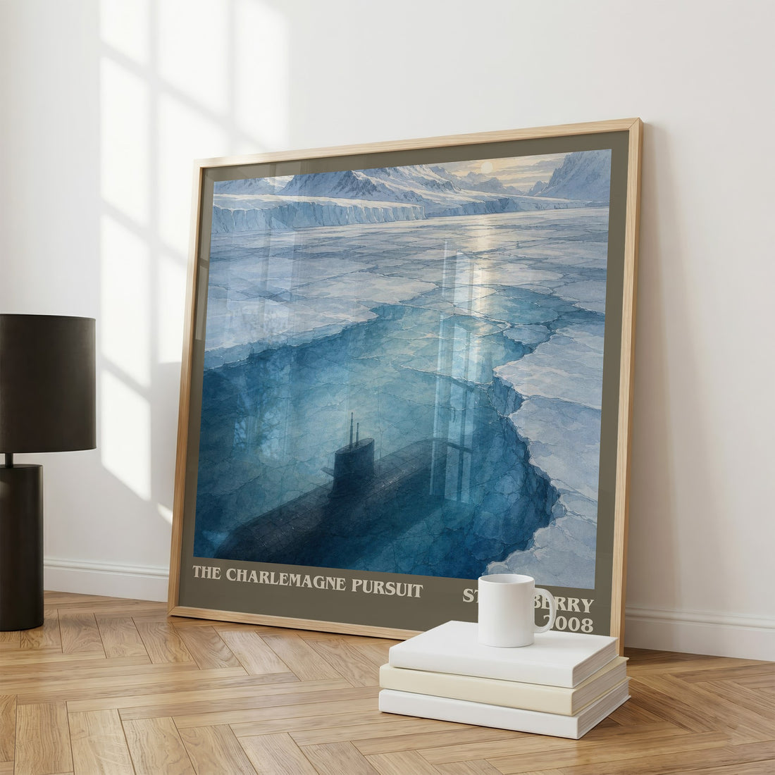 The Charlemagne Pursuit literary print framed by window – literary home decor