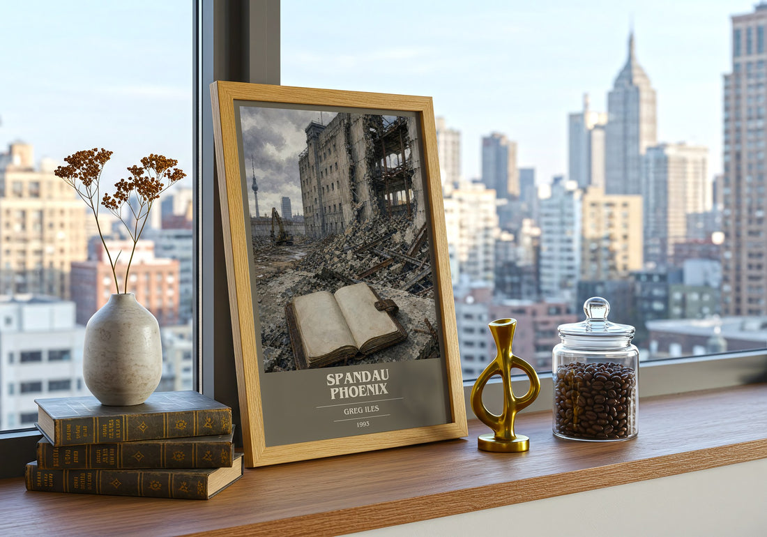 Spandau Phoenix book cover print framed by window – literary home decor