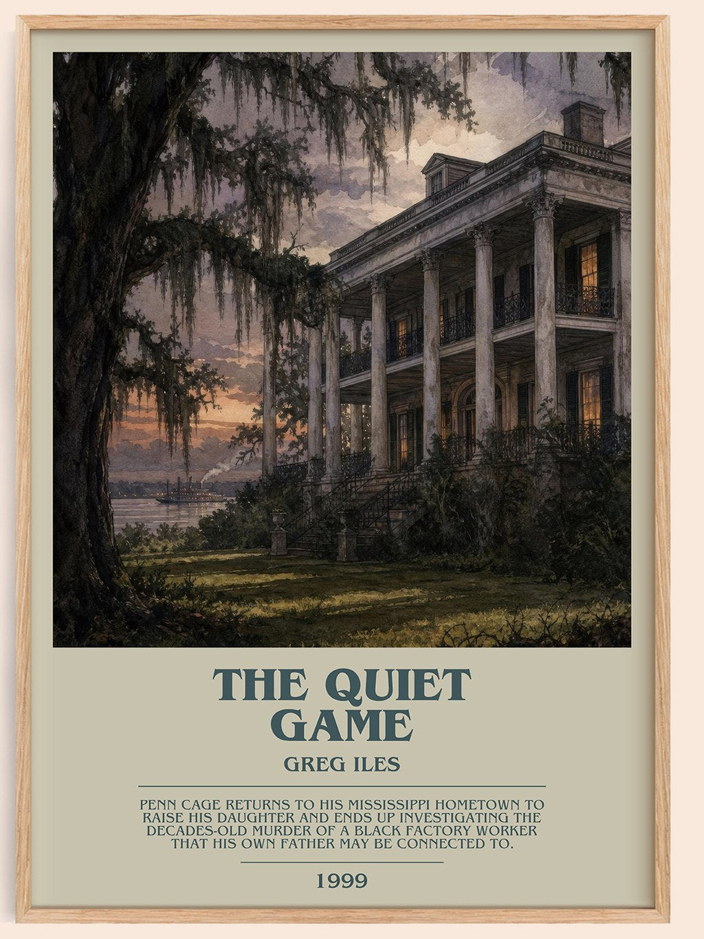The Quiet Game bookish book poster by Greg Iles – framed literary art print