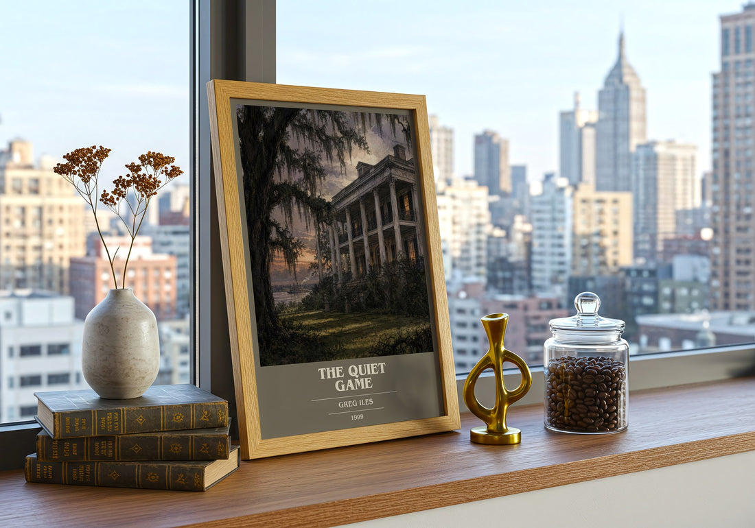 The Quiet Game book cover print framed by window – literary home decor