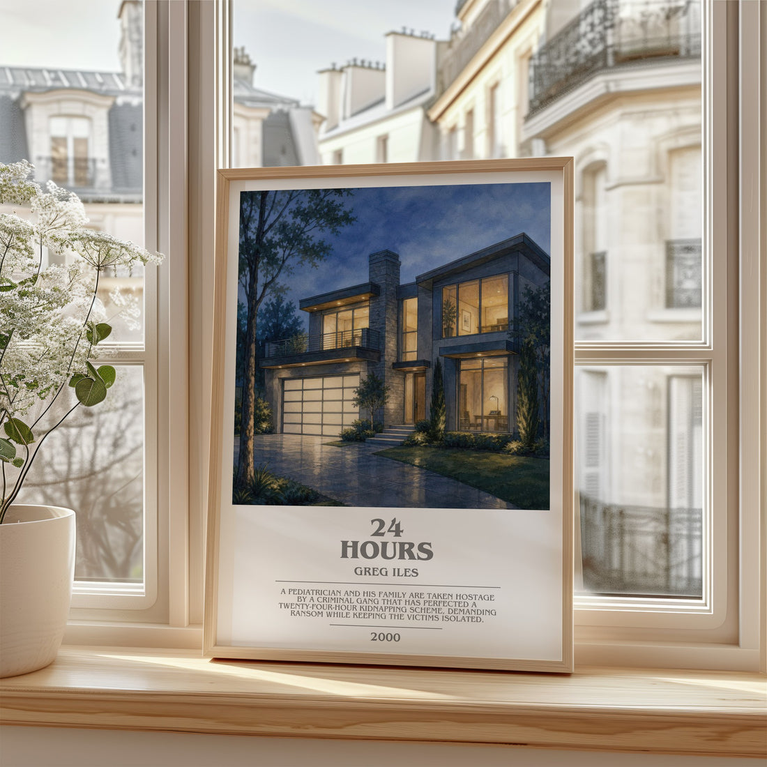 24 Hours Bookish Wall Art by Greg Iles – framed print by a bright window