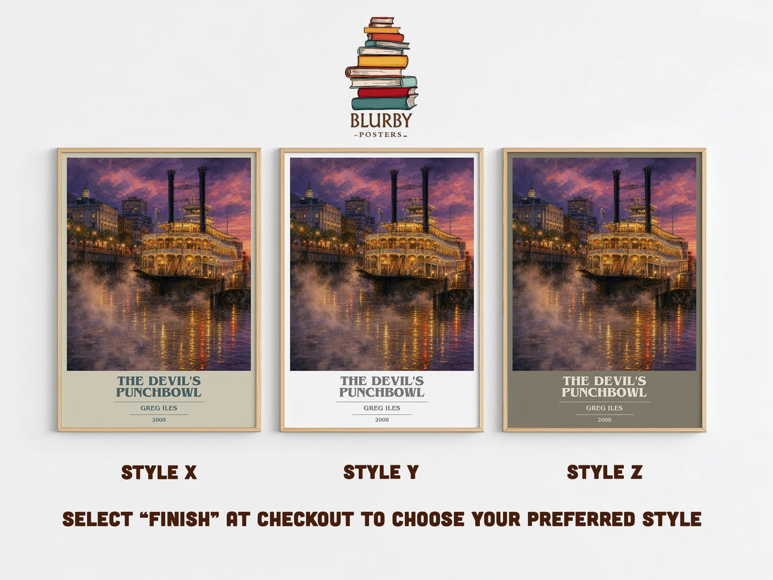 The Devil's Punchbowl book cover print in frame leaning in hallway – legal thriller wall art (mockup)