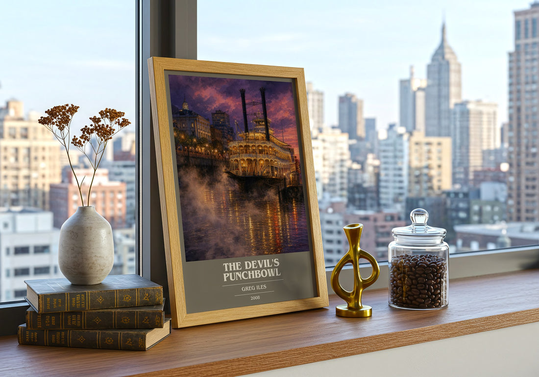 The Devil's Punchbowl book cover print framed by window – literary home decor