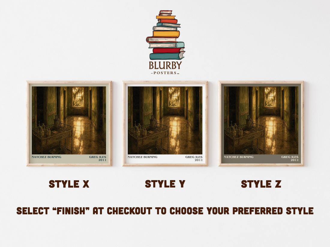 Natchez Burning literary print in frame leaning in hallway – legal thriller wall art (mockup)