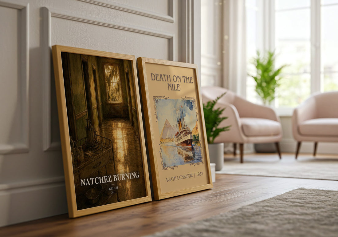 Natchez Burning watercolour print framed by window – literary home decor