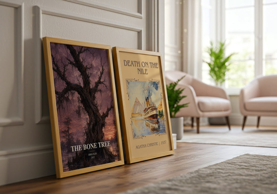 The Bone Tree watercolour print framed by window – literary home decor
