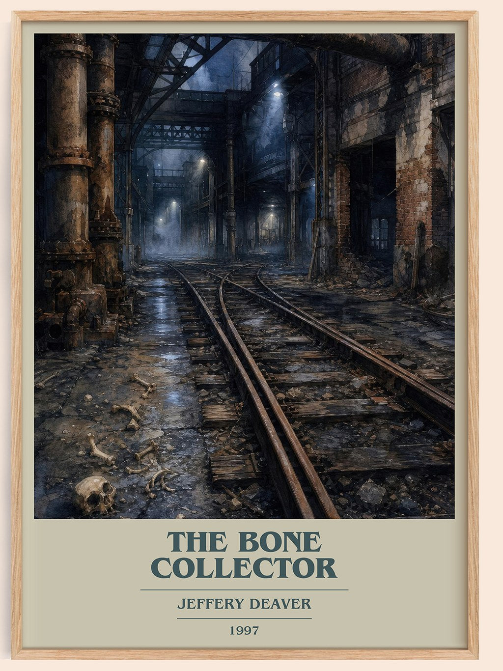 The Bone Collector book cover book poster by Jeffery Deaver – framed literary art print
