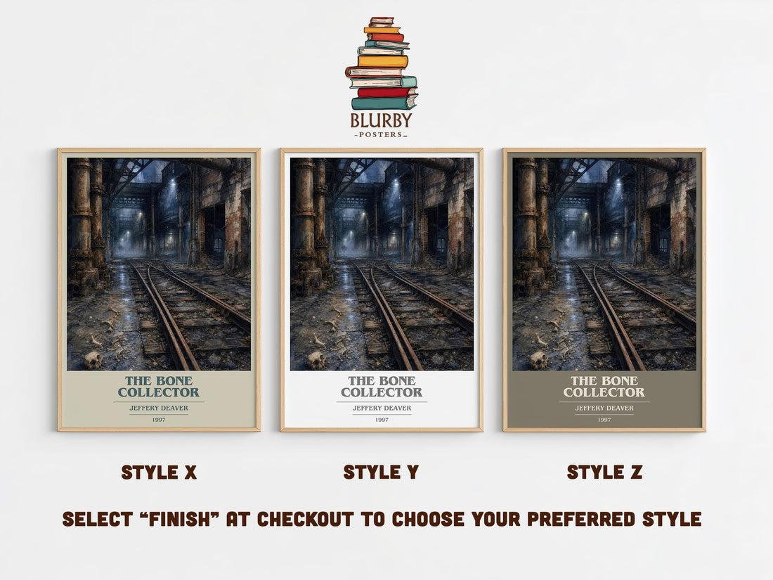 The Bone Collector book cover print in frame leaning in hallway – thriller wall art (mockup)