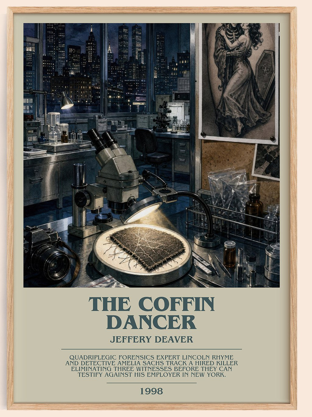 The Coffin Dancer bookish book poster by Jeffery Deaver – framed literary art print