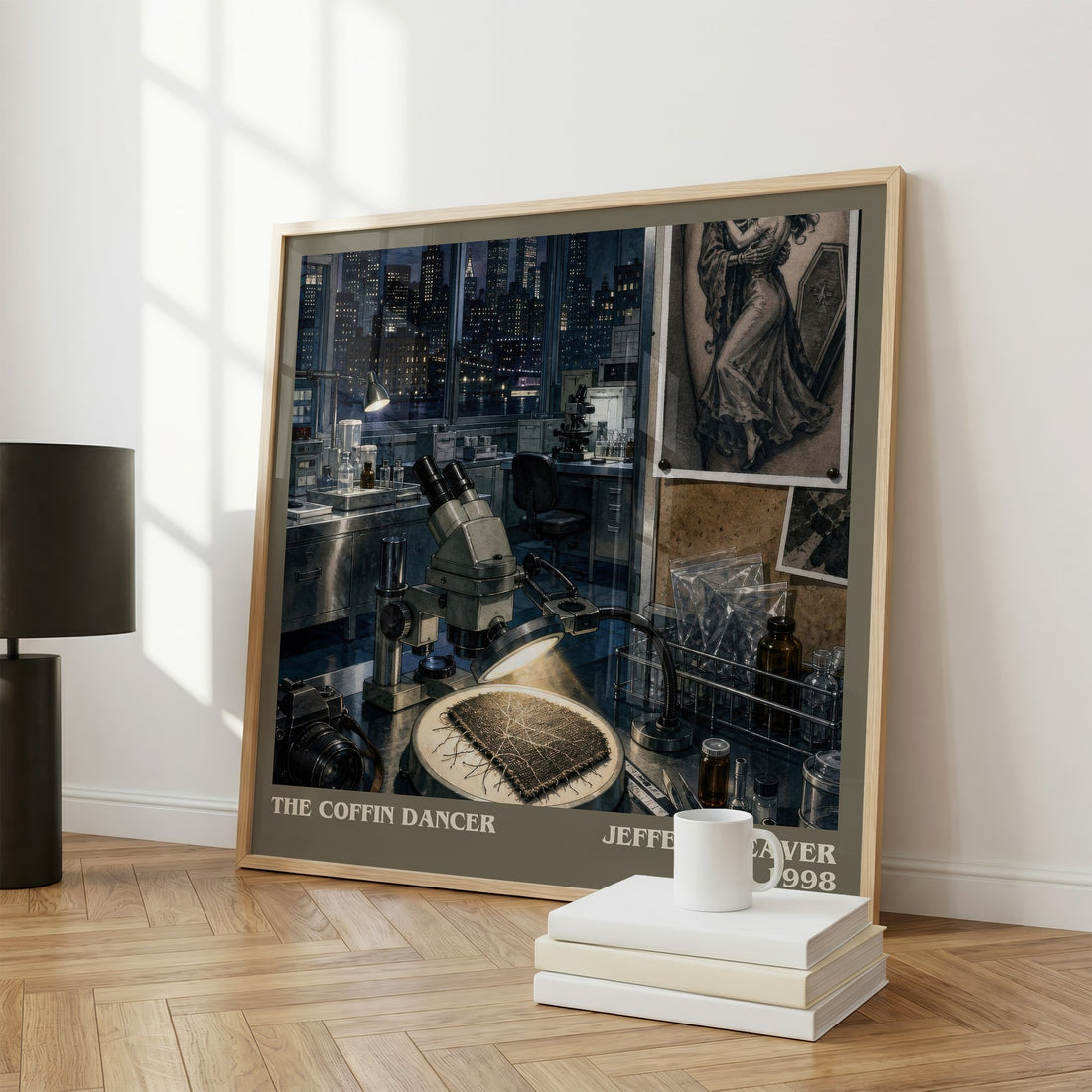 The Coffin Dancer literary print framed by window – literary home decor