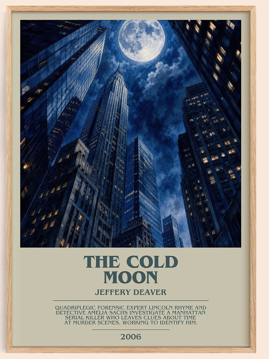 The Cold Moon bookish book poster by Jeffery Deaver – framed literary art print