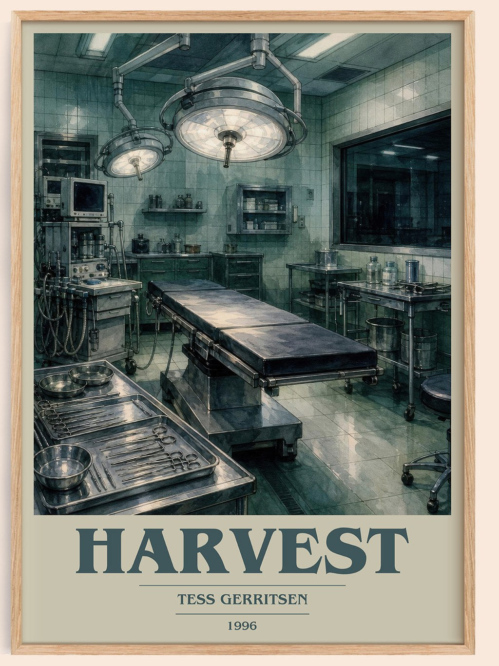 Harvest book cover book poster by Tess Gerritsen – framed literary art print