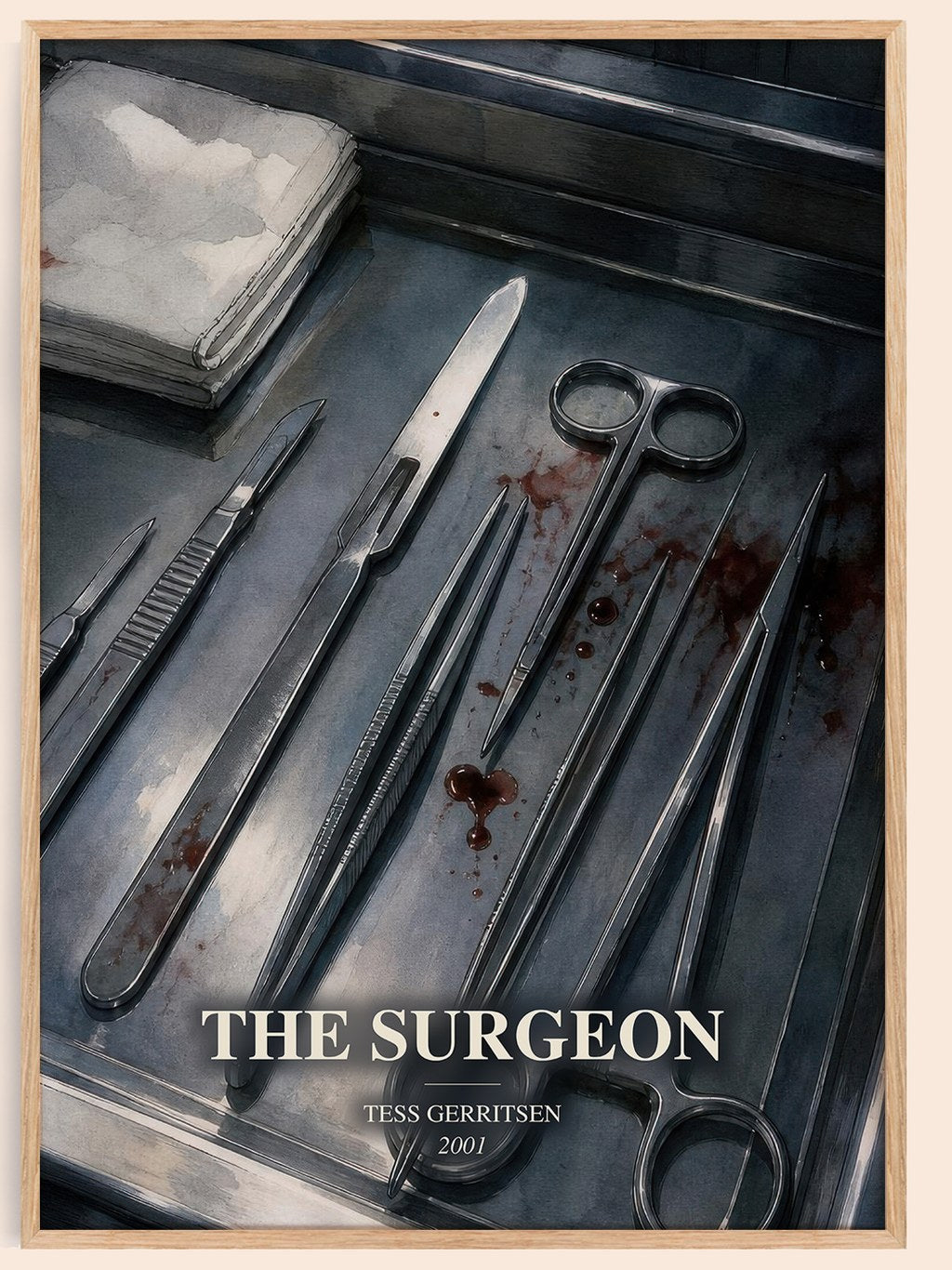 The Surgeon watercolour book poster by Tess Gerritsen – framed literary art print