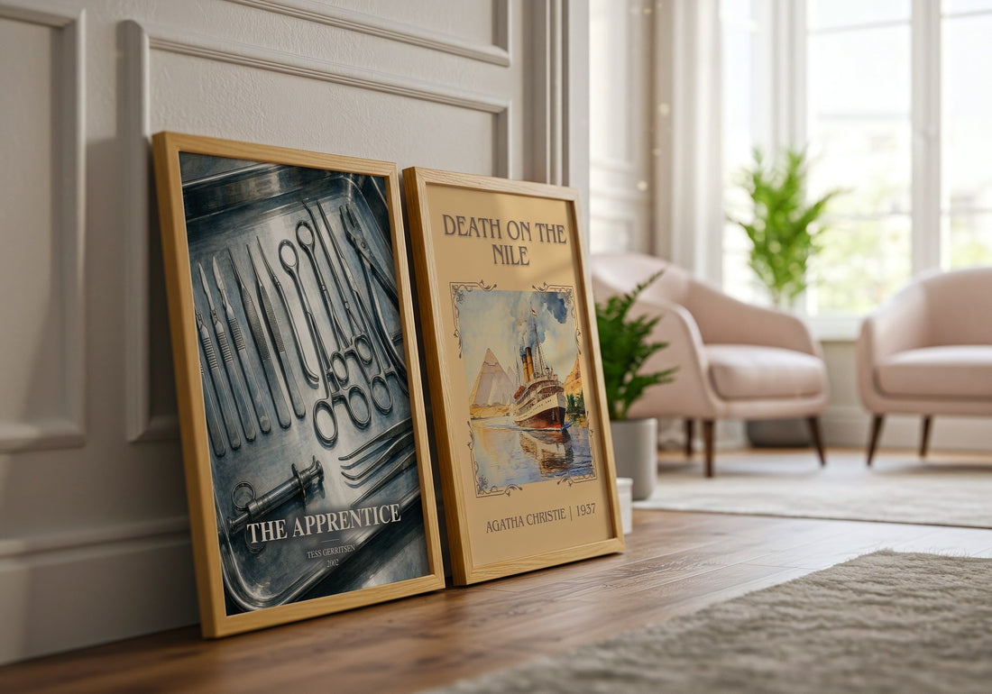 The Apprentice Book Watercolour Illustration by Tess Gerritsen – framed print leaning beside a second print
