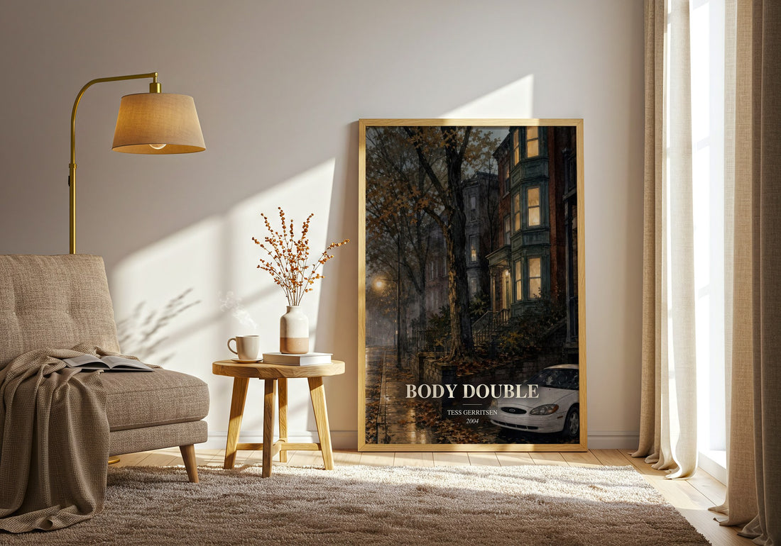 Body Double watercolour print in frame leaning in hallway – thriller wall art (mockup)