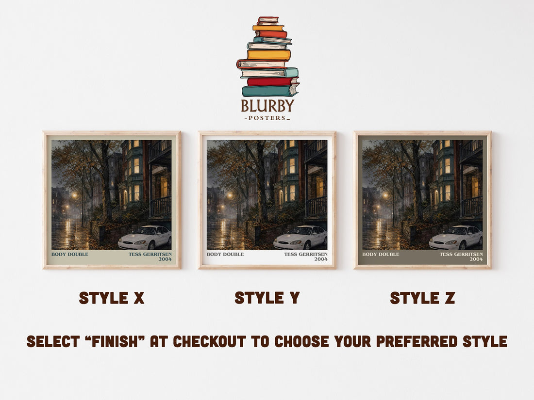 Body Double literary print in frame leaning in hallway – thriller wall art (mockup)