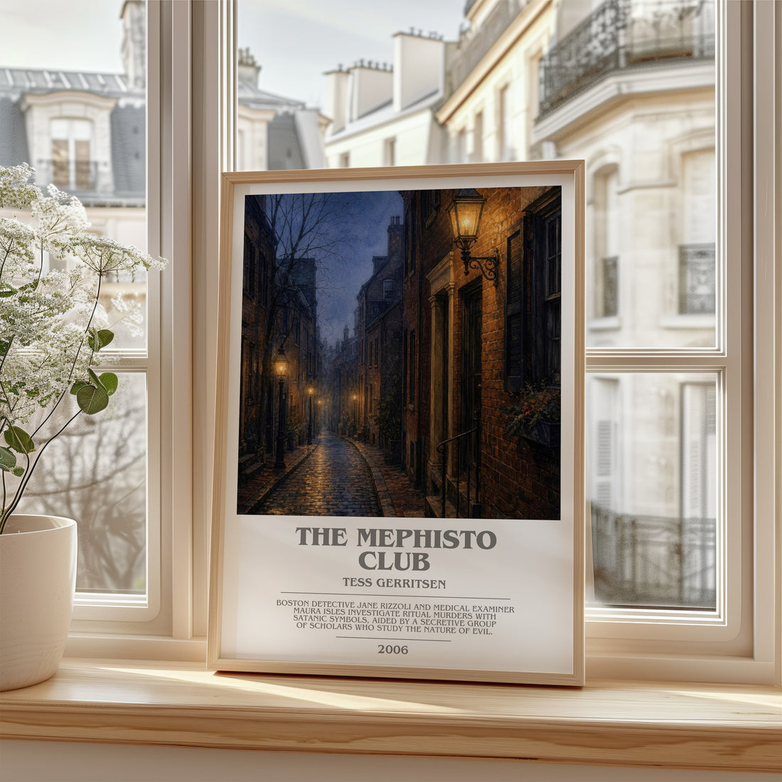 The Mephisto Club bookish poster colour and style options – Tess Gerritsen book art