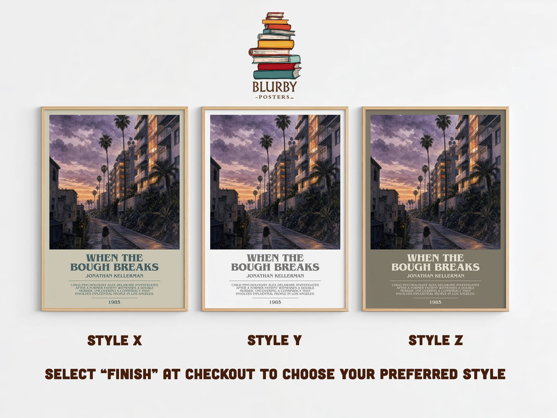 When the Bough Breaks bookish print in frame leaning in hallway – thriller wall art (mockup)