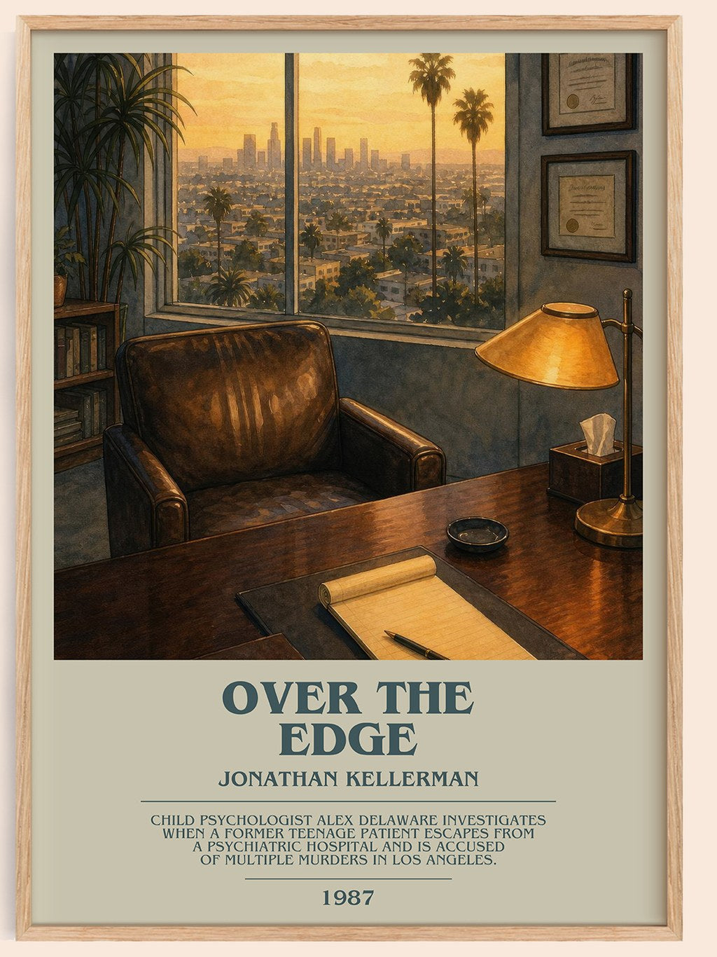 Over the Edge bookish book poster by Jonathan Kellerman – framed literary art print