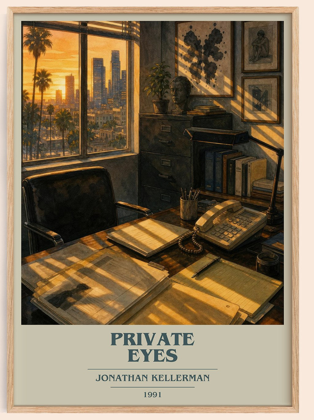 Private Eyes book cover book poster by Jonathan Kellerman – framed literary art print