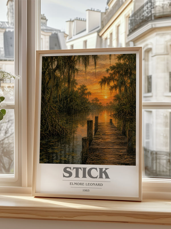 Stick book cover poster colour and style options – Elmore Leonard book art