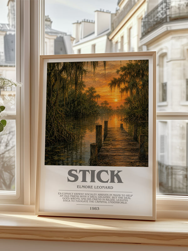 Stick bookish poster colour and style options – Elmore Leonard book art