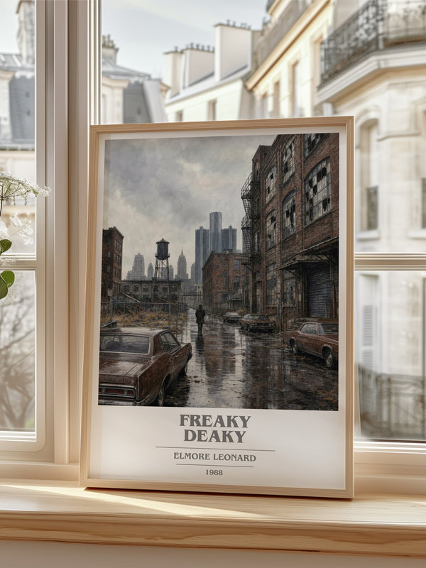 Freaky Deaky book cover poster colour and style options – Elmore Leonard book art