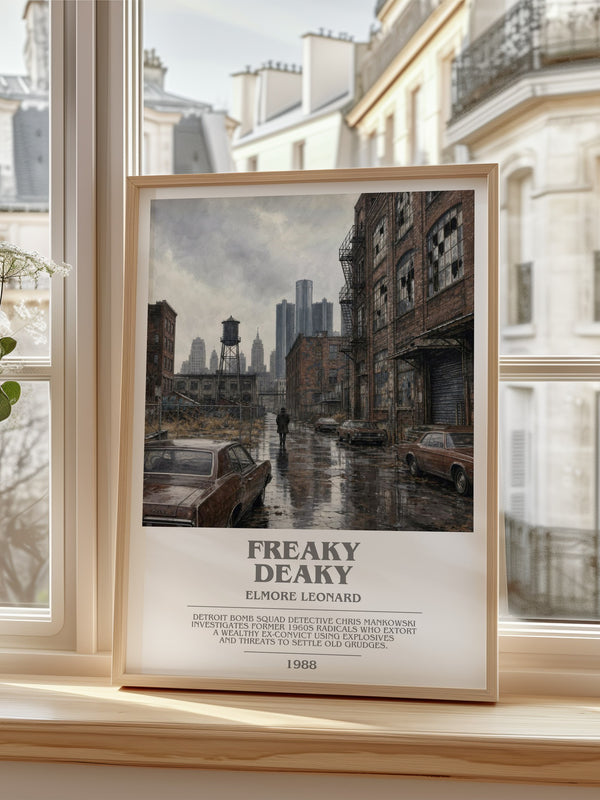 Freaky Deaky bookish poster colour and style options – Elmore Leonard book art