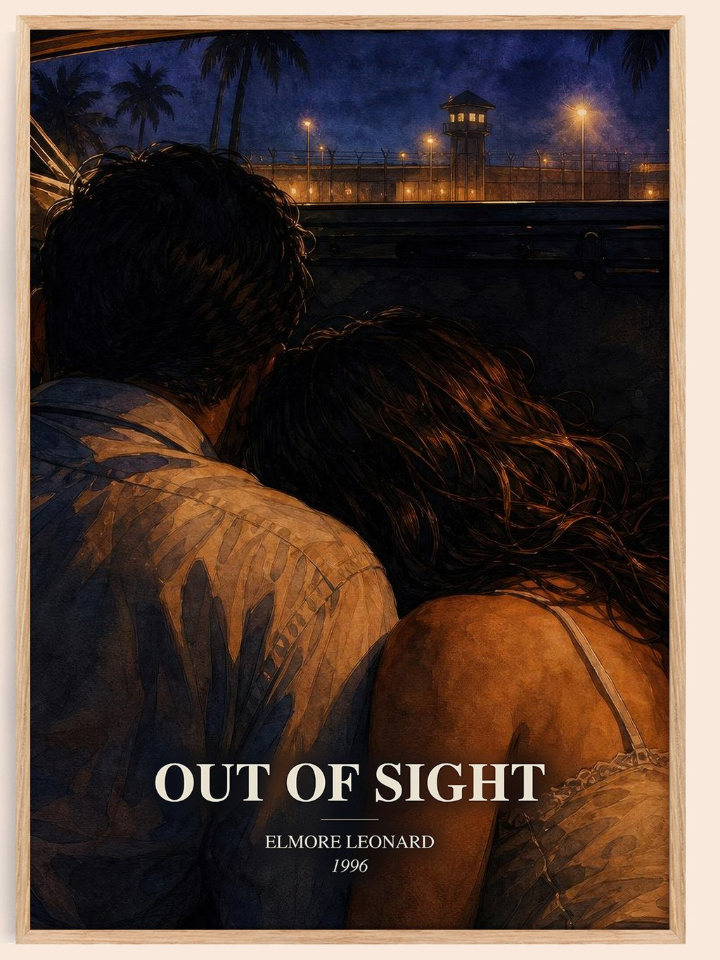 Out of Sight watercolour book poster by Elmore Leonard – framed literary art print