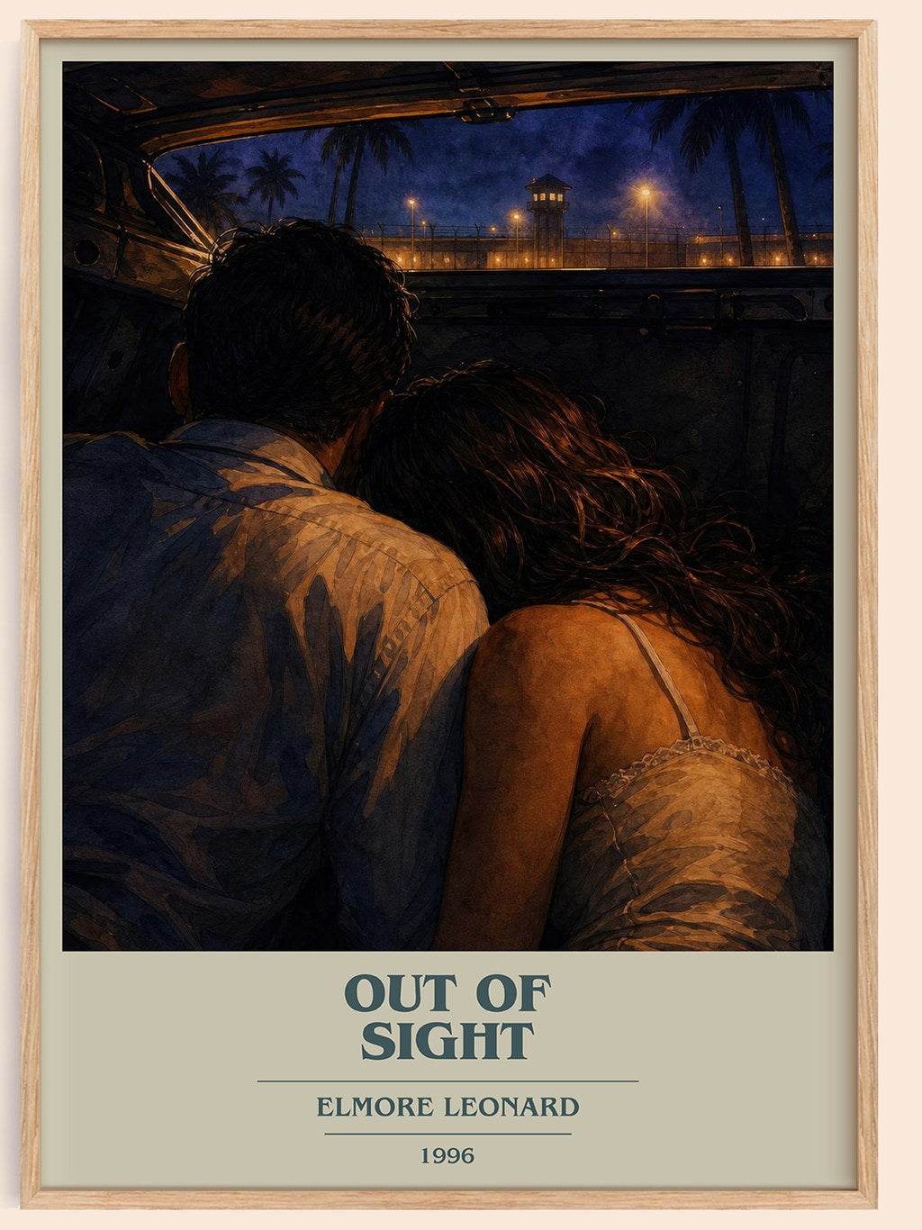 Out of Sight book cover book poster by Elmore Leonard – framed literary art print