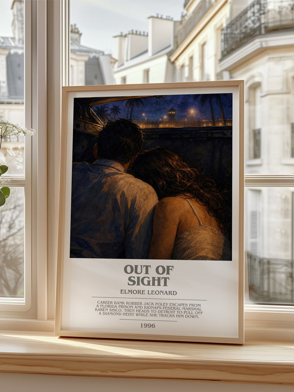 Out of Sight bookish poster colour and style options – Elmore Leonard book art