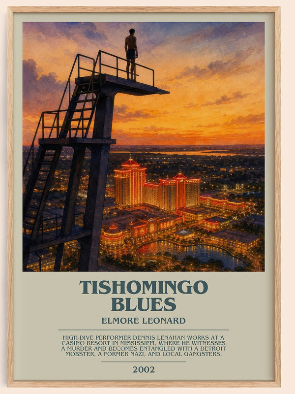 Tishomingo Blues bookish book poster by Elmore Leonard – framed literary art print